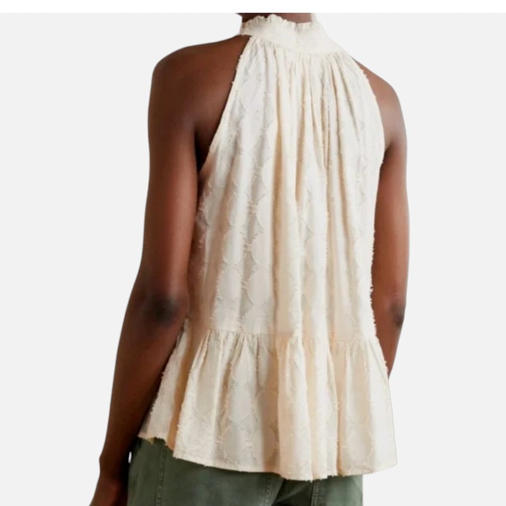 NWT Apiece Apart Nissi Tiered Peplum Top Cream Sleeveless Ruffle Neck M - Picture 2 of 6